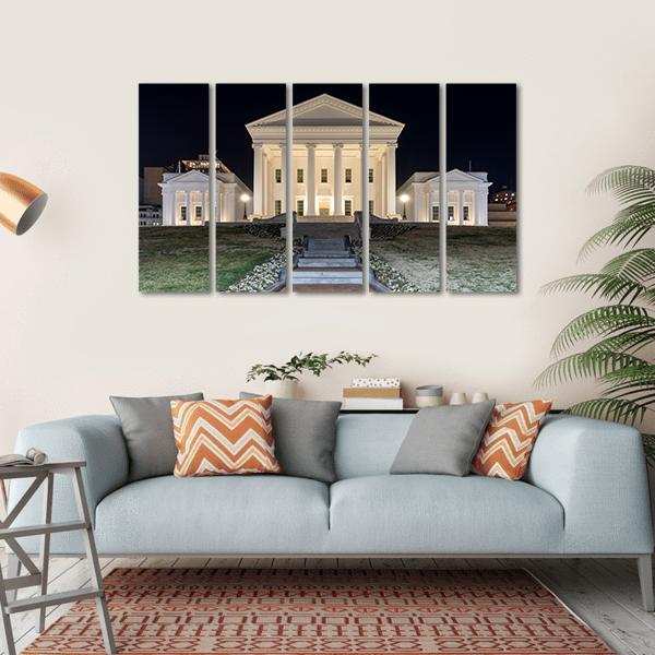 Virginia State Capitol At Night Canvas Wall Art-5 Horizontal-Gallery Wrap-22" x 12"-Tiaracle