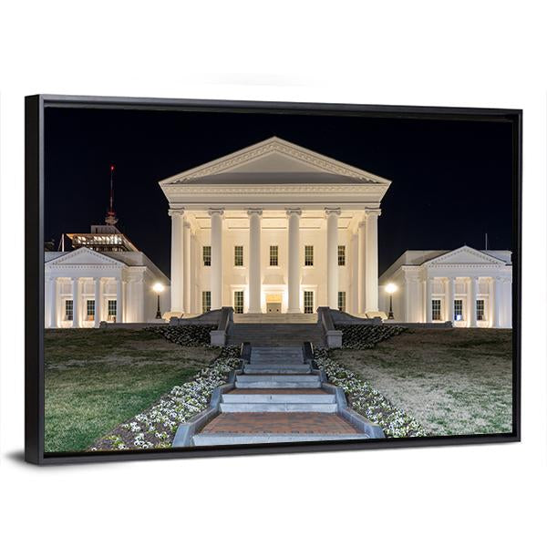 Virginia State Capitol At Night Canvas Wall Art-3 Horizontal-Gallery Wrap-25" x 16"-Tiaracle