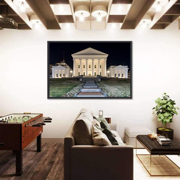 Virginia State Capitol At Night Canvas Wall Art-5 Horizontal-Gallery Wrap-22" x 12"-Tiaracle