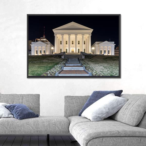 Virginia State Capitol At Night Canvas Wall Art-5 Horizontal-Gallery Wrap-22" x 12"-Tiaracle