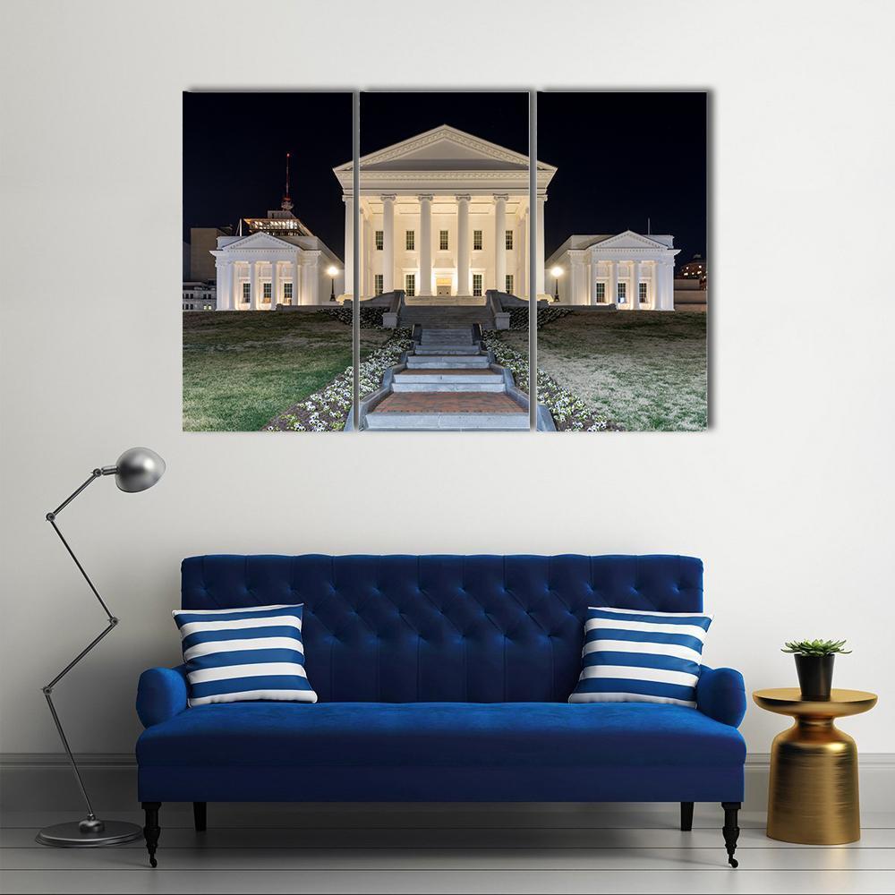 Virginia State Capitol At Night Canvas Wall Art-3 Horizontal-Gallery Wrap-37" x 24"-Tiaracle