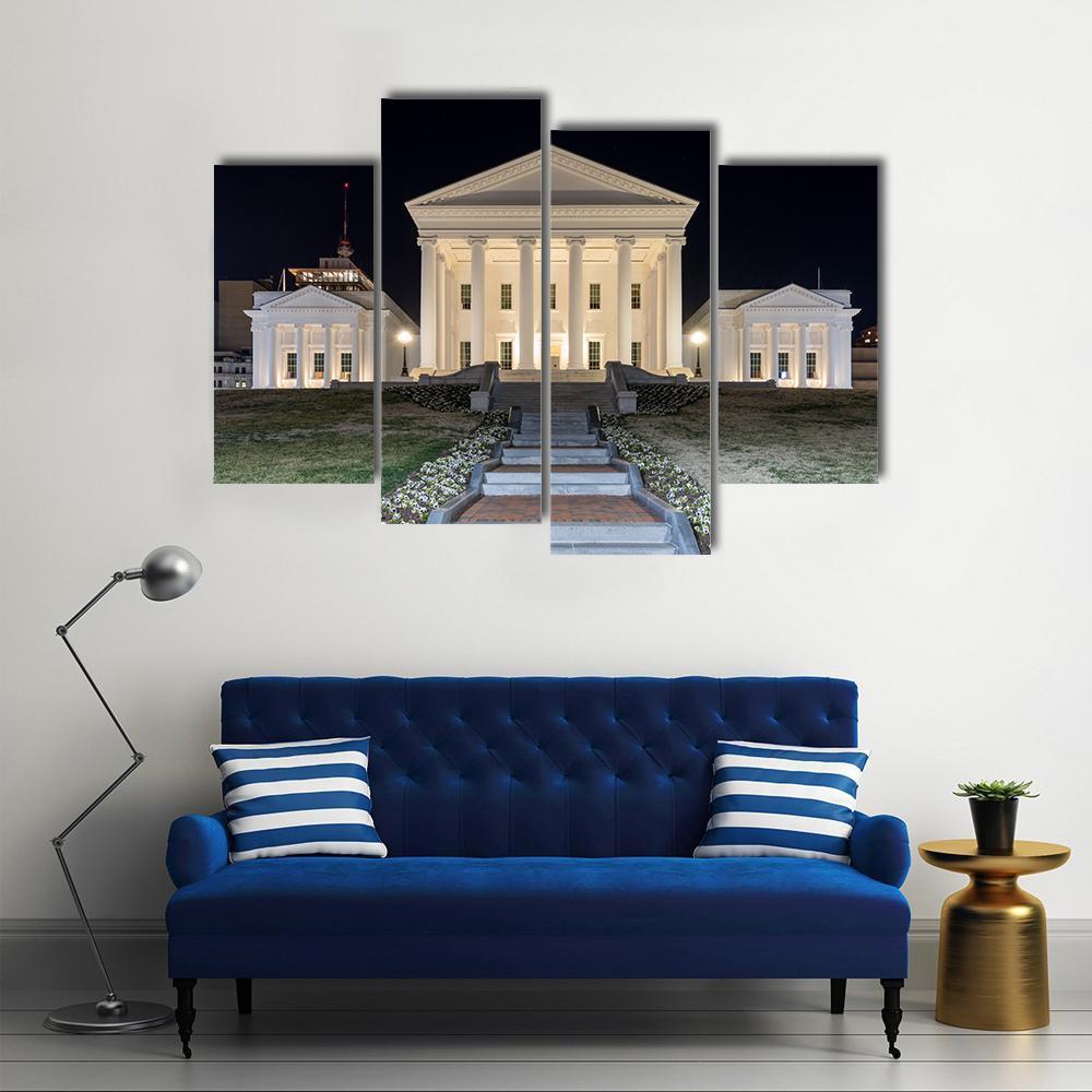 Virginia State Capitol At Night Canvas Wall Art-4 Pop-Gallery Wrap-50" x 32"-Tiaracle