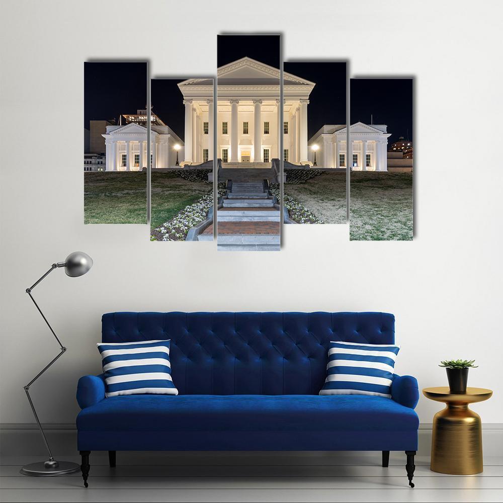 Virginia State Capitol At Night Canvas Wall Art-5 Pop-Gallery Wrap-47" x 32"-Tiaracle