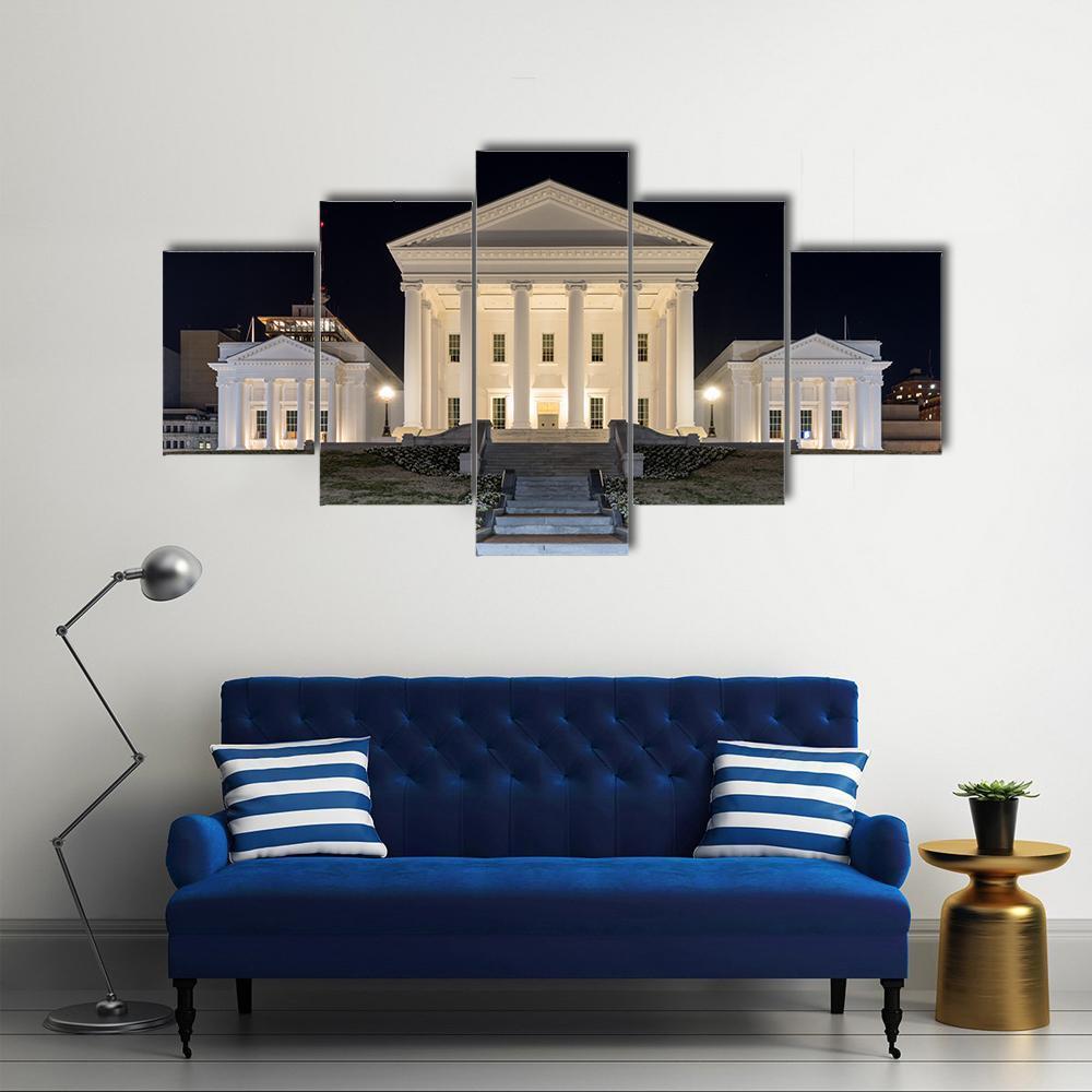 Virginia State Capitol At Night Canvas Wall Art-5 Star-Gallery Wrap-62" x 32"-Tiaracle