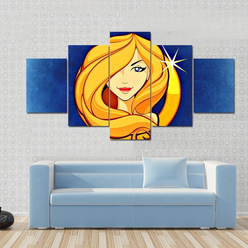 Virgo Zodiac Sign Canvas Wall Art-5 Star-Gallery Wrap-42" x 21"-Tiaracle