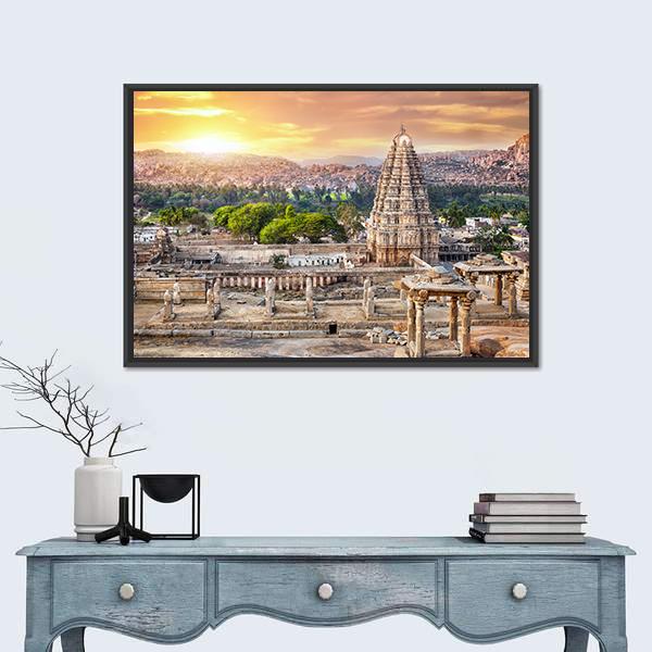 Virupaksha Temple At Sunset In India Canvas Wall Art-1 Piece-Floating Frame-24" x 16"-Tiaracle