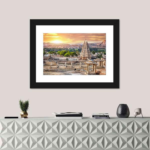 Virupaksha Temple At Sunset In India Canvas Wall Art-1 Piece-Framed Print-20" x 16"-Tiaracle