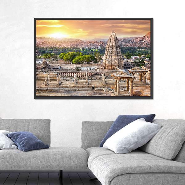 Virupaksha Temple At Sunset In India Canvas Wall Art-5 Horizontal-Gallery Wrap-22" x 12"-Tiaracle