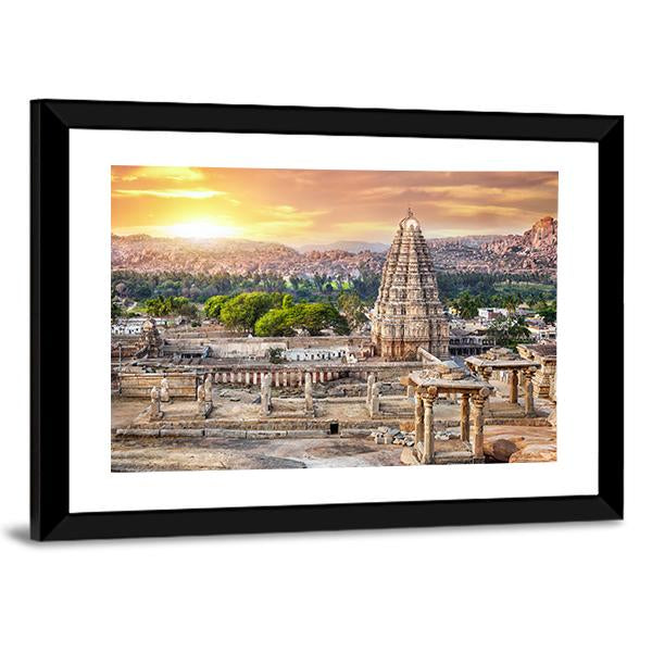 Virupaksha Temple At Sunset In India Canvas Wall Art-3 Horizontal-Gallery Wrap-25" x 16"-Tiaracle