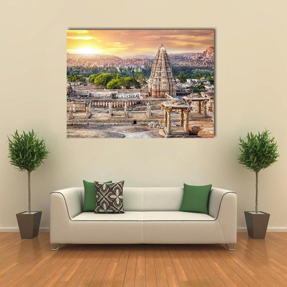 Virupaksha Temple At Sunset In India Canvas Wall Art-1 Piece-Gallery Wrap-48" x 32"-Tiaracle