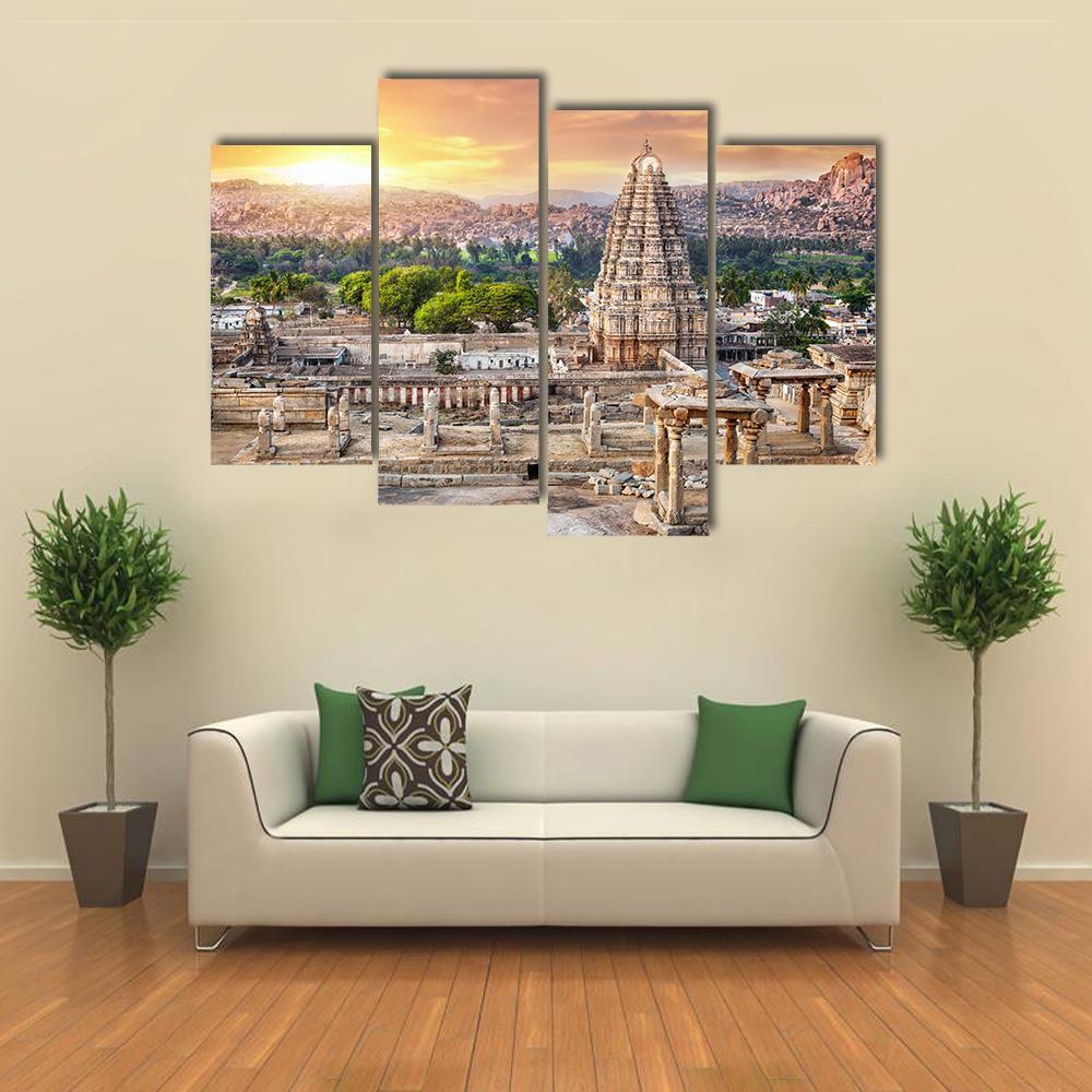 Virupaksha Temple At Sunset In India Canvas Wall Art-1 Piece-Gallery Wrap-48" x 32"-Tiaracle