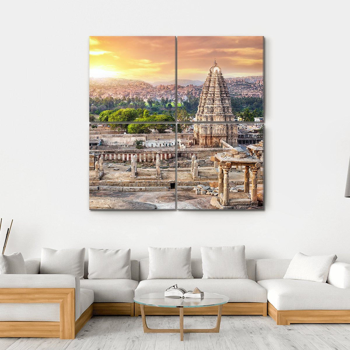 Virupaksha Temple At Sunset In India Canvas Wall Art-4 Square-Gallery Wrap-17" x 17"-Tiaracle