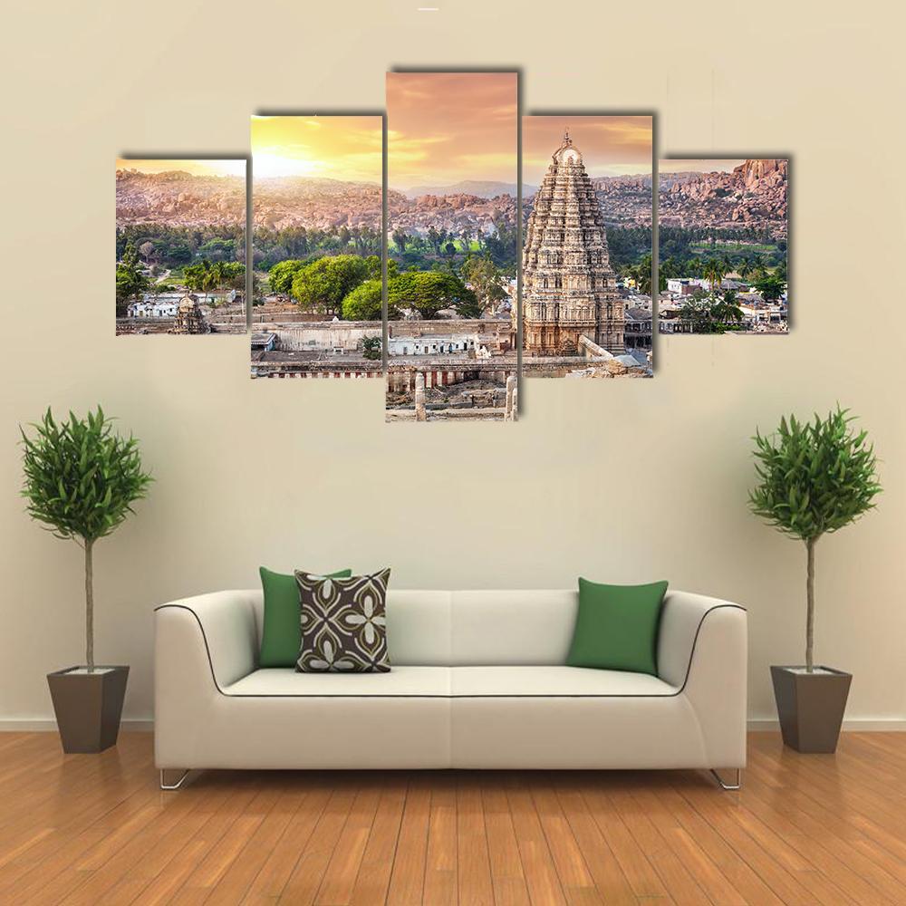 Virupaksha Temple At Sunset In India Canvas Wall Art-5 Star-Gallery Wrap-62" x 32"-Tiaracle