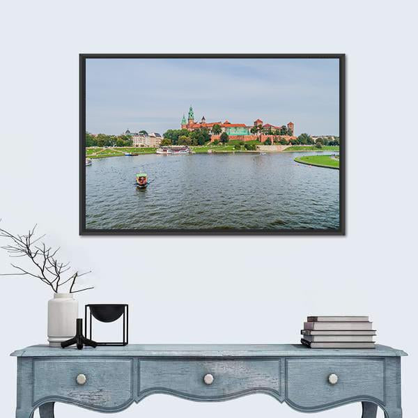 Vistula River In Front Of Wawel Castle Canvas Wall Art-1 Piece-Floating Frame-24" x 16"-Tiaracle