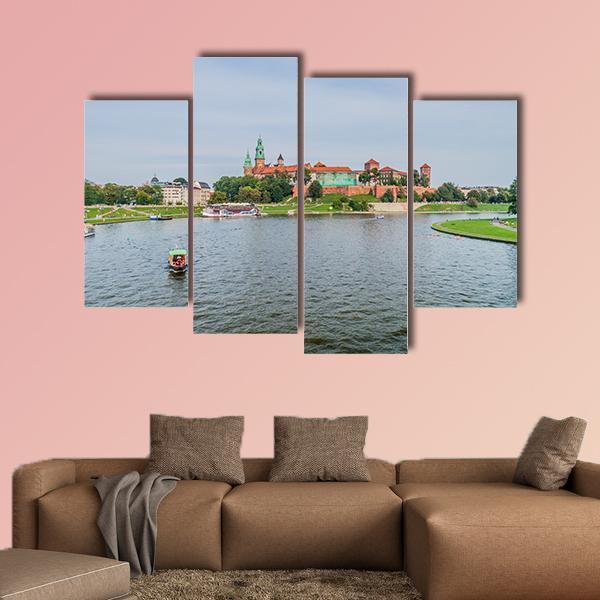 Vistula River In Front Of Wawel Castle Canvas Wall Art-4 Pop-Gallery Wrap-50" x 32"-Tiaracle
