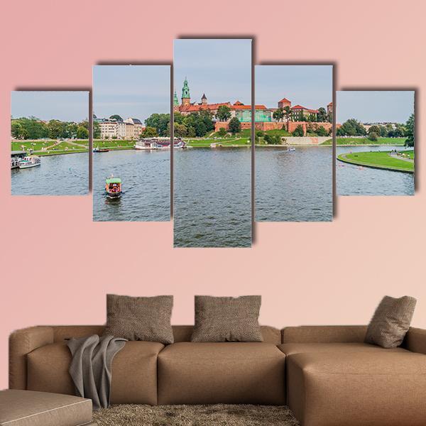 Vistula River In Front Of Wawel Castle Canvas Wall Art-5 Star-Gallery Wrap-62" x 32"-Tiaracle