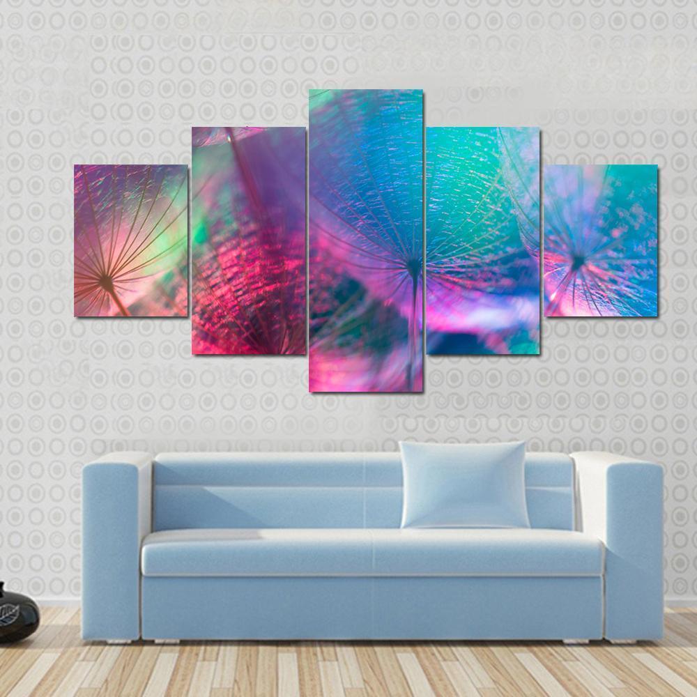 Vivid Color Abstract Dandelion Flower Canvas Wall Art-5 Star-Gallery Wrap-62" x 32"-Tiaracle