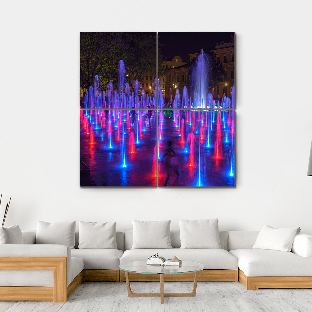 Vivid Color Fountain Water Canvas Wall Art-4 Square-Gallery Wrap-17" x 17"-Tiaracle