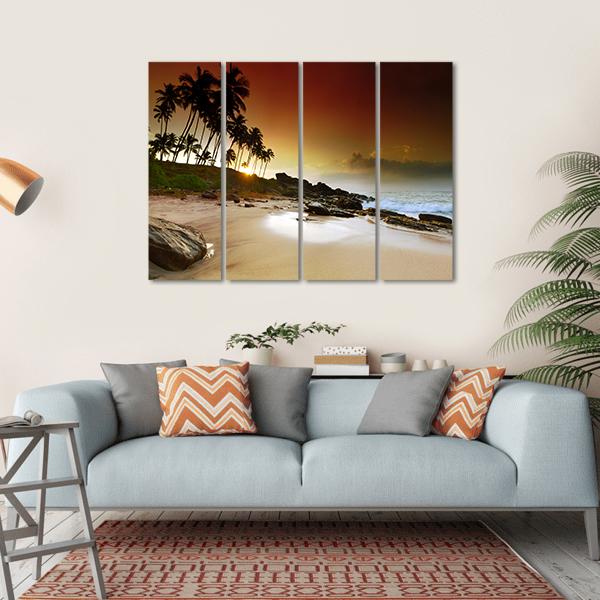 Vivid Sunrise Under The Coconut Palms On Sri Lanka Beach Canvas Wall Art-4 Horizontal-Gallery Wrap-34" x 24"-Tiaracle