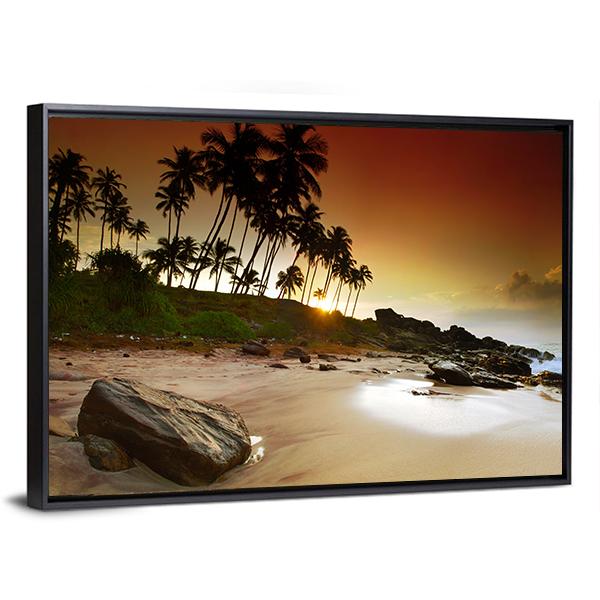 Vivid Sunrise Under The Coconut Palms On Sri Lanka Beach Canvas Wall Art-3 Horizontal-Gallery Wrap-25" x 16"-Tiaracle