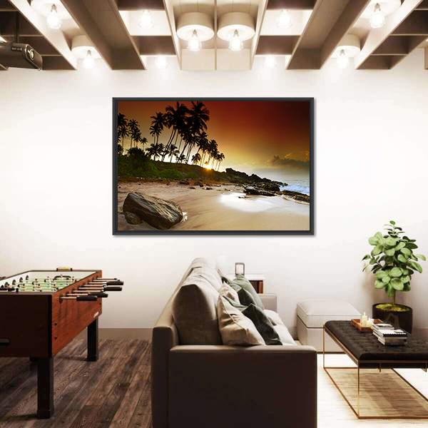 Vivid Sunrise Under The Coconut Palms On Sri Lanka Beach Canvas Wall Art-3 Horizontal-Gallery Wrap-25" x 16"-Tiaracle