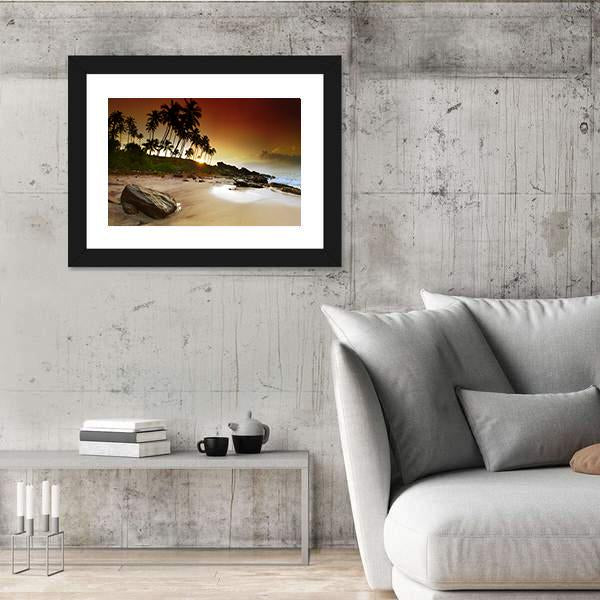 Vivid Sunrise Under The Coconut Palms On Sri Lanka Beach Canvas Wall Art-5 Horizontal-Gallery Wrap-22" x 12"-Tiaracle