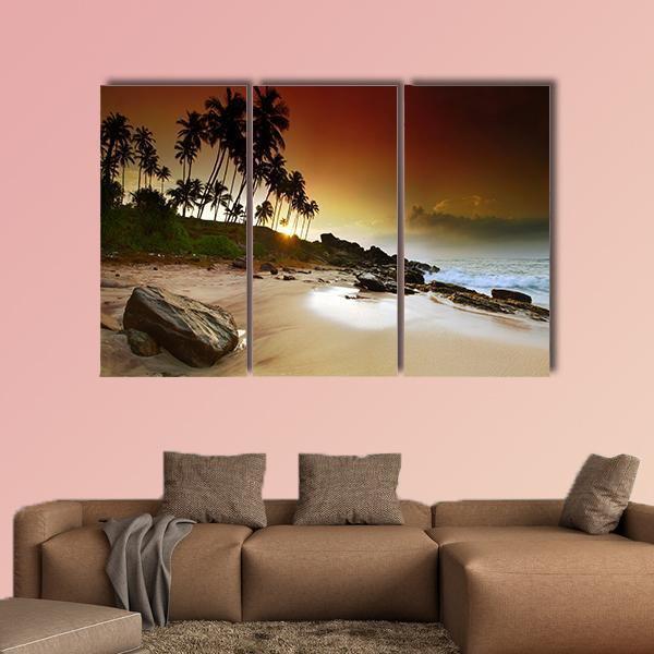 Vivid Sunrise Under The Coconut Palms On Sri Lanka Beach Canvas Wall Art-3 Horizontal-Gallery Wrap-37" x 24"-Tiaracle