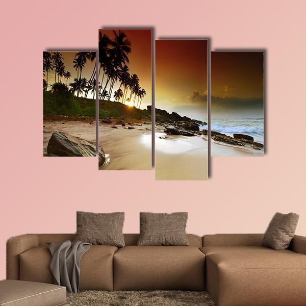 Vivid Sunrise Under The Coconut Palms On Sri Lanka Beach Canvas Wall Art-4 Pop-Gallery Wrap-50" x 32"-Tiaracle