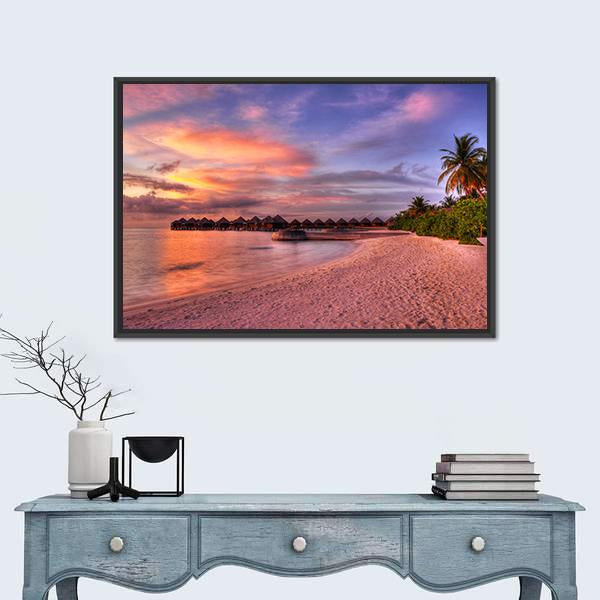 Vivid Sunset Over Beach Canvas Wall Art-1 Piece-Floating Frame-24" x 16"-Tiaracle