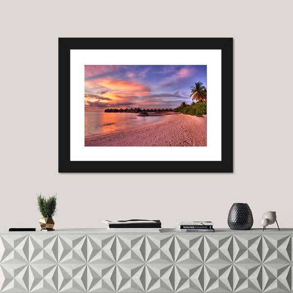 Vivid Sunset Over Beach Canvas Wall Art-1 Piece-Framed Print-20" x 16"-Tiaracle