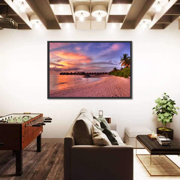 Vivid Sunset Over Beach Canvas Wall Art-3 Horizontal-Gallery Wrap-25" x 16"-Tiaracle