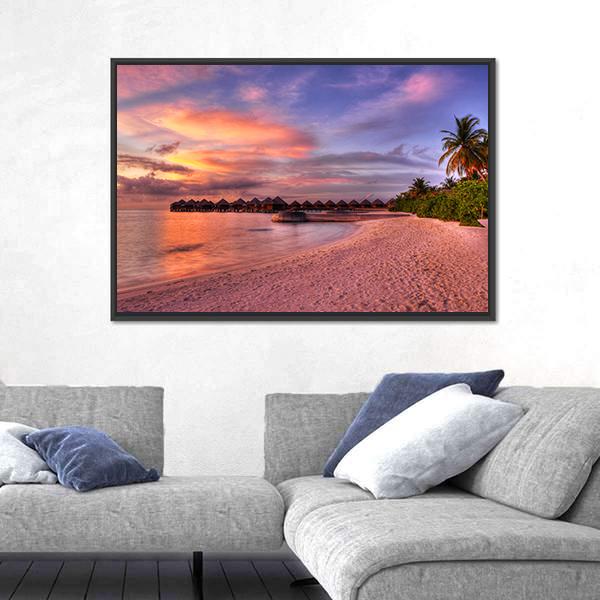 Vivid Sunset Over Beach Canvas Wall Art-3 Horizontal-Gallery Wrap-25" x 16"-Tiaracle