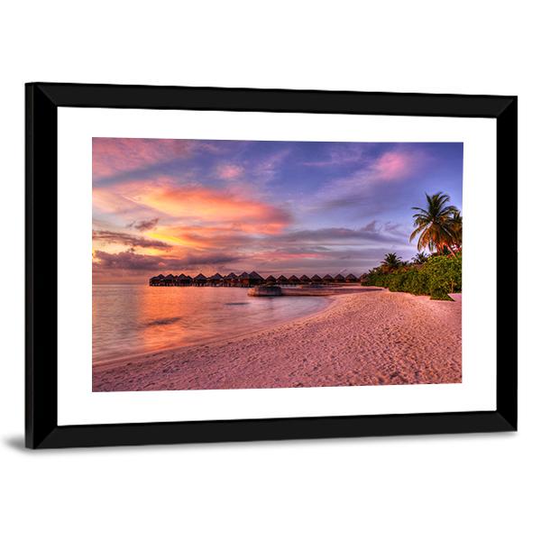Vivid Sunset Over Beach Canvas Wall Art-3 Horizontal-Gallery Wrap-25" x 16"-Tiaracle