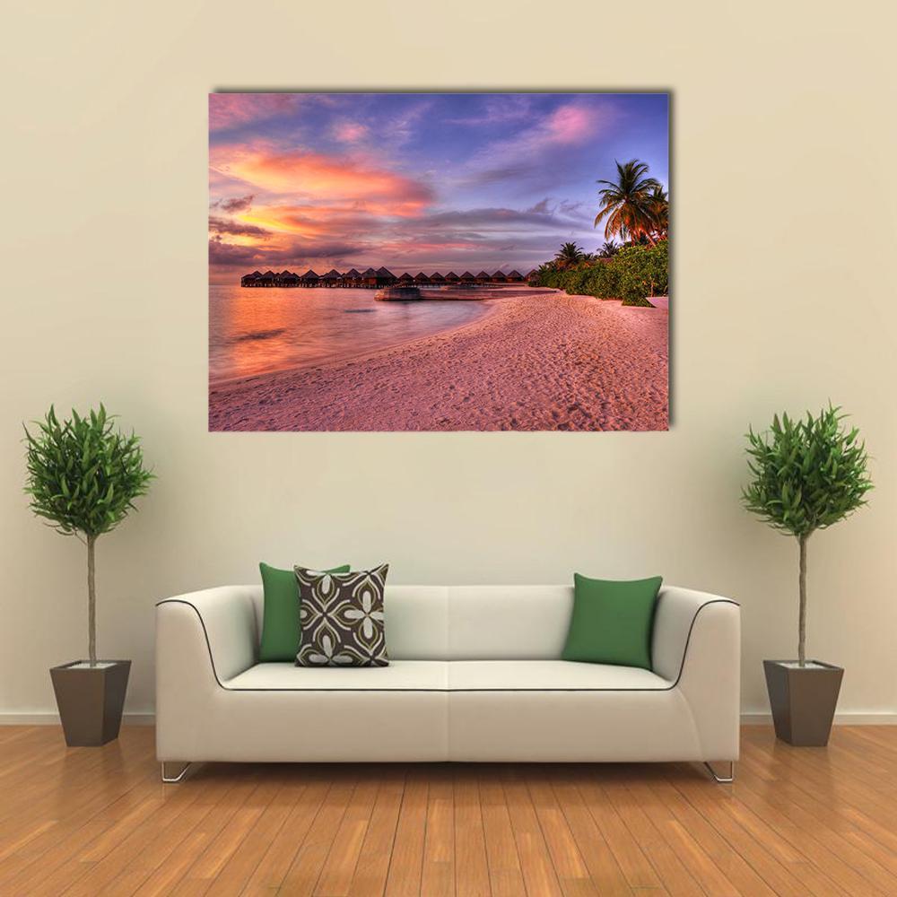 Vivid Sunset Over Beach Canvas Wall Art-1 Piece-Gallery Wrap-48" x 32"-Tiaracle