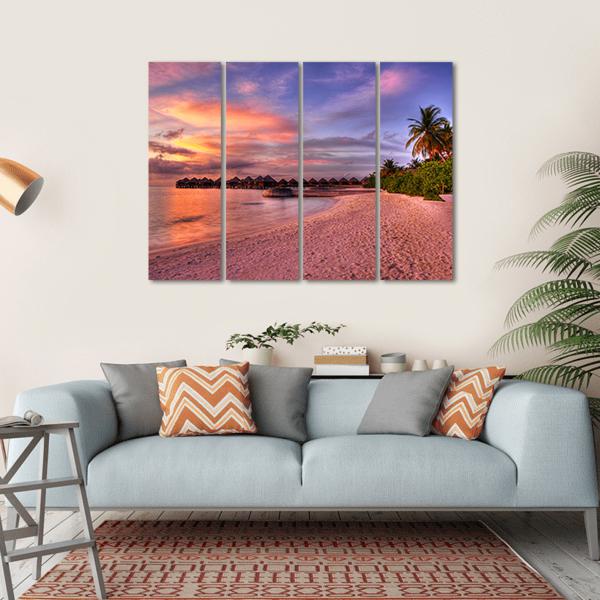 Vivid Sunset Over Beach Canvas Wall Art-4 Horizontal-Gallery Wrap-34" x 24"-Tiaracle