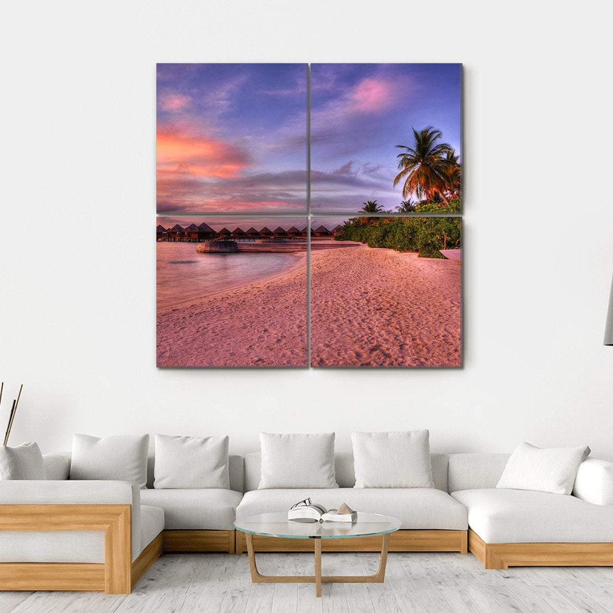 Vivid Sunset Over Beach Canvas Wall Art-4 Square-Gallery Wrap-17" x 17"-Tiaracle