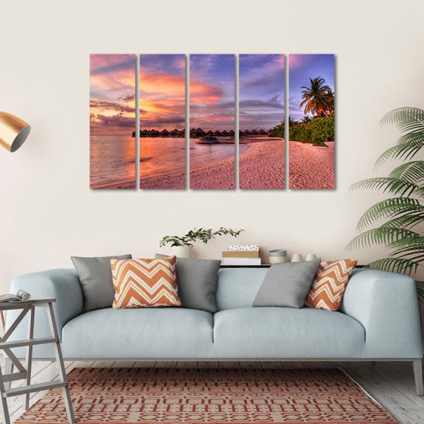 Vivid Sunset Over Beach Canvas Wall Art-5 Horizontal-Gallery Wrap-22" x 12"-Tiaracle
