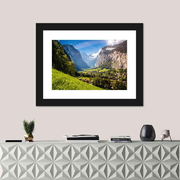 Vivid View Of Alpine Village Canvas Wall Art-1 Piece-Framed Print-20" x 16"-Tiaracle