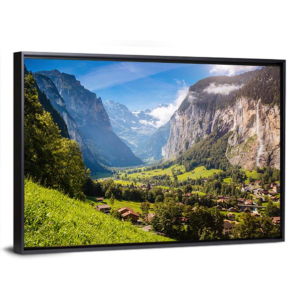 Vivid View Of Alpine Village Canvas Wall Art-3 Horizontal-Gallery Wrap-25" x 16"-Tiaracle