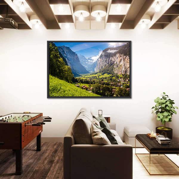 Vivid View Of Alpine Village Canvas Wall Art-3 Horizontal-Gallery Wrap-25" x 16"-Tiaracle