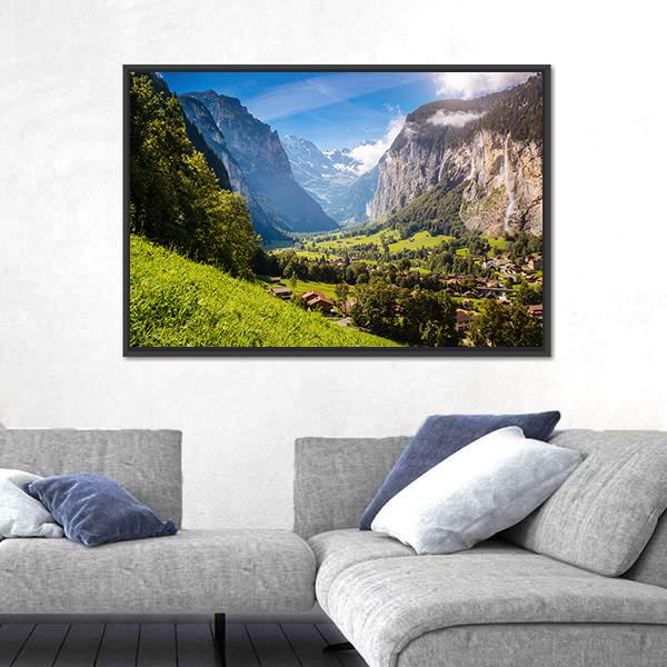 Vivid View Of Alpine Village Canvas Wall Art-3 Horizontal-Gallery Wrap-25" x 16"-Tiaracle
