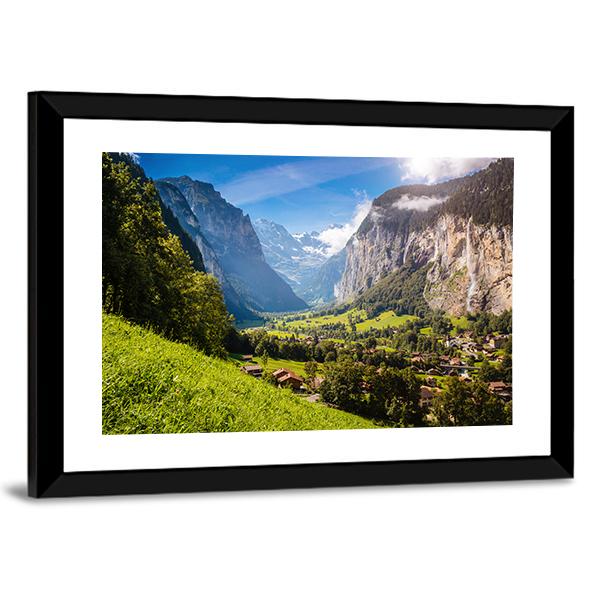 Vivid View Of Alpine Village Canvas Wall Art-3 Horizontal-Gallery Wrap-25" x 16"-Tiaracle