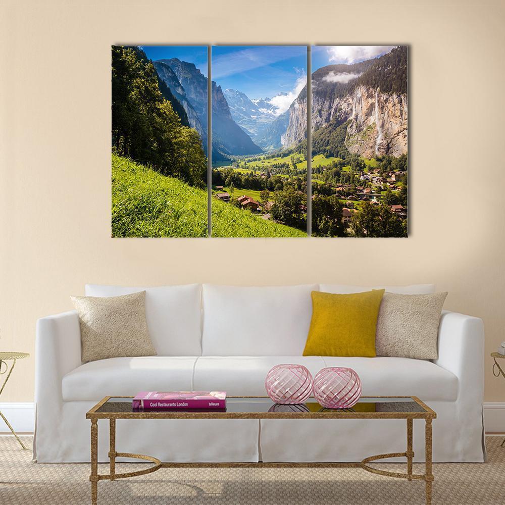 Vivid View Of Alpine Village Canvas Wall Art-3 Horizontal-Gallery Wrap-37" x 24"-Tiaracle