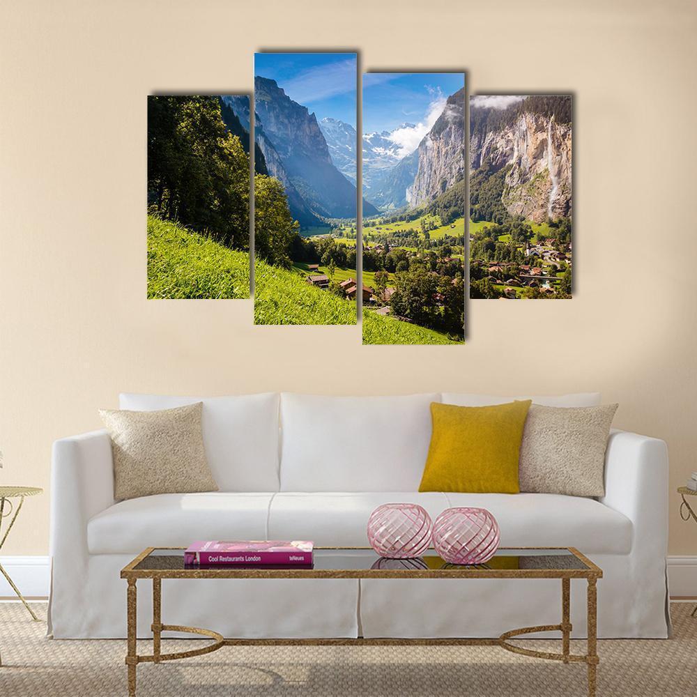 Vivid View Of Alpine Village Canvas Wall Art-4 Pop-Gallery Wrap-50" x 32"-Tiaracle