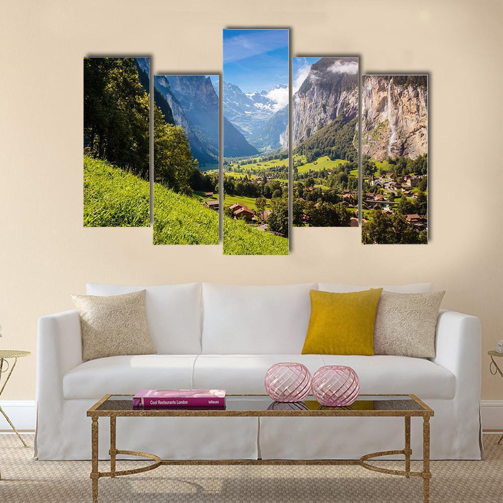 Vivid View Of Alpine Village Canvas Wall Art-5 Pop-Gallery Wrap-47" x 32"-Tiaracle