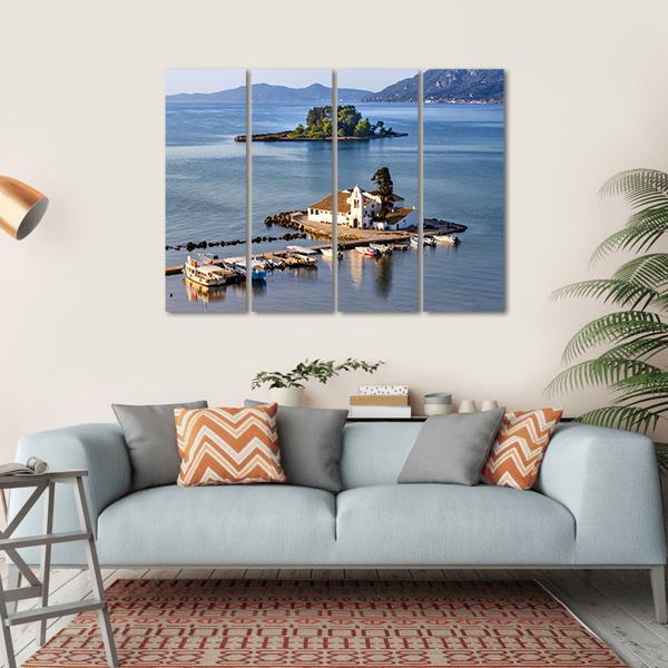 Vlacherna Monastery Church In Greece Canvas Wall Art-4 Horizontal-Gallery Wrap-34" x 24"-Tiaracle