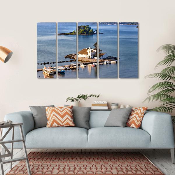 Vlacherna Monastery Church In Greece Canvas Wall Art-5 Horizontal-Gallery Wrap-22" x 12"-Tiaracle