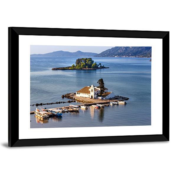 Vlacherna Monastery Church In Greece Canvas Wall Art-3 Horizontal-Gallery Wrap-25" x 16"-Tiaracle
