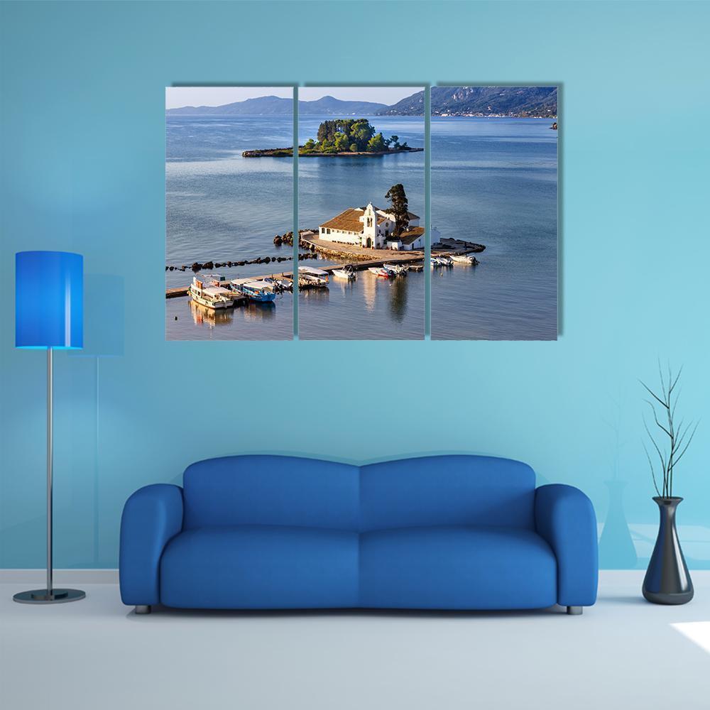 Vlacherna Monastery Church In Greece Canvas Wall Art-3 Horizontal-Gallery Wrap-37" x 24"-Tiaracle