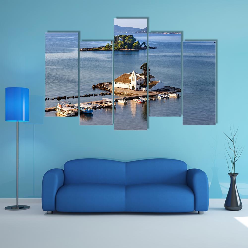 Vlacherna Monastery Church In Greece Canvas Wall Art-5 Pop-Gallery Wrap-47" x 32"-Tiaracle